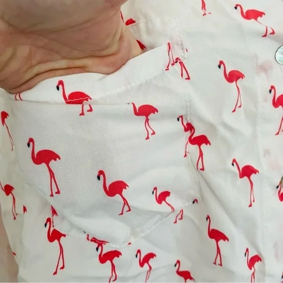 Just Living Flamingo Print Button Down Top Pink White Size L - Picture 7 of 15